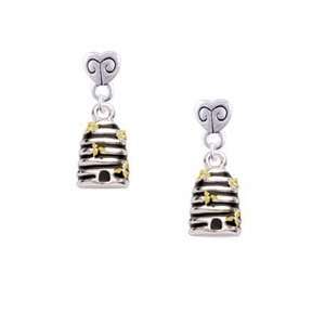  Small Beehive with 4 Bees Mini Heart Charm Earrings: Arts 