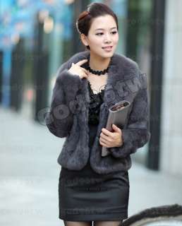   Genuine Rabbit Fur Huge Fox Collar Coat Jacket Outwear Vintage Women