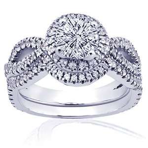   NEW Round Halo Petite Diamond Intertwined Engagement Wedding Rings Set