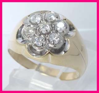 Mens 10ky Gold Round Diamond Cluster Pinky Ring .49 ct  