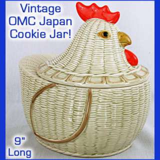 Vtg Ceramic WOVEN BASKET HEN Nest COOKIE JAR OMC Japan!  