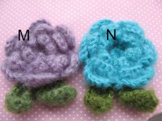 Large Crochet Mohair Flower w/Leaf Appliques UPICK  