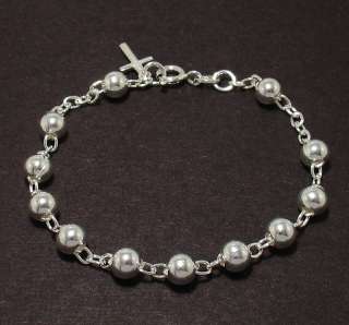   Bead Ball Rosary Cross Bracelet Genuine 925 Sterling Silver  