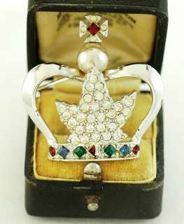 TOP NOTCH ROYAL CROWN BROOCH SQUARE COLORED RHINESTONES  