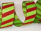 5YDS CHRISTMAS RED LIME GREEN CANDY CANE STRIPES GIFTS CRAFTS BOWS 