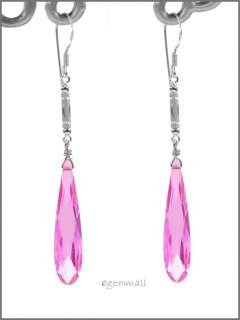 925 Sterling Silver Dangle Drop Earrings w/CZ Pink #65215  