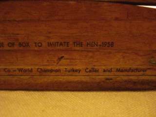 1958 LYNCHS WORLD CHAMPION TURKEY CALL CALLER MODEL 102   HEN and 