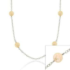   Freshwater Cultured Round Pink Coin Pearl leaf link Long Necklace 30