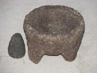vtg Used Small Mexican Molcahete Molcajete w Hand Stone  