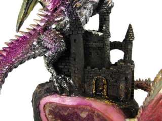 Metallic Gothic Double Dragon Geode Statue Figure Evil  
