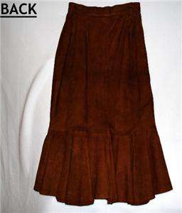   SKIRT GENUINE LEATHER SUEDE BROWN FLARED MADE IN ISRAEL Sz 6  