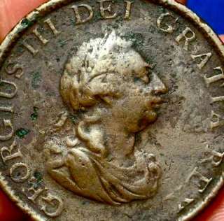 COLONIAL COINS OF EARLY AMERICA 1799 BRITISH HALFPENNY RARE  