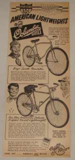 1952 COLUMBIA bicycle ad ~ 5 Star American Lightweights  