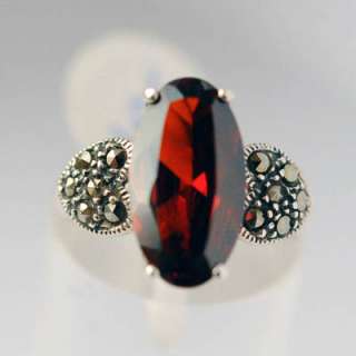 Marcasite and Garnets .925 Sterling Silver Ring sz 8  