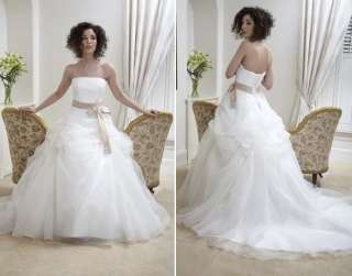 Custom white/ivory empire line sleeveless bow sash wedding bridal gown 