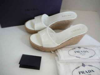 NEW AUTHENTIC PRADA WHITE WEDGE SHOES SLIPPERS 39 1/2  