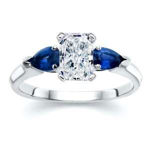  18K Radiant Diamond with Pear Blue Sapphire Ring 1.50 ct 