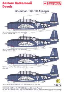 Techmod Decals 1/48 GRUMMAN TBF 1 AVENGER Torpedo Bomber  