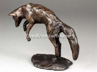 Jumping Fox Solid Bronze Signed Paul Jenkins Sculpture  