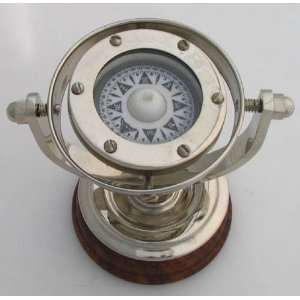   Silver Plated Gimbaled Brass Compass with Stand