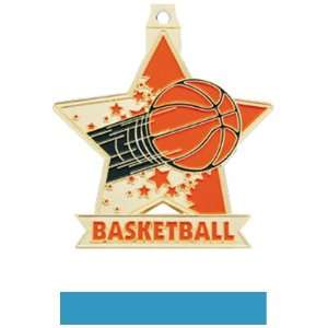  2.5 Star Custom Basketball Medal M 715B GOLD MEDAL/LT. BLUE 