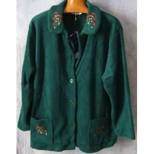   20W) SUSAN GRAVER Embroidered Fleece Jacket * Green * 