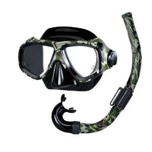  Spearfishing snorkel mask combo set green camouflage 