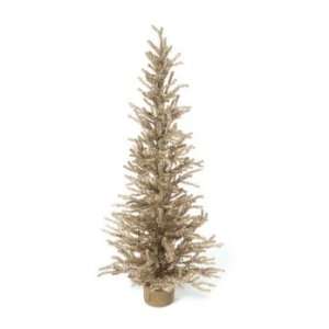 Pack of 2 Potted Pine Antique Silver Christmas Trees w/Burlap Base 4.5 