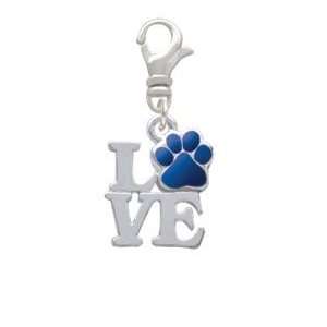 Silver Love with Royal Blue Paw   Silver Plated Clip on Charm [Jewelry 
