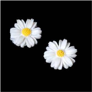  Vintage Look Lucite Cabochon Carved White Flower 19mm (2 