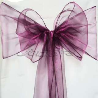 Purple Sheer Organza Chair Sash Bow Wedding Party Cover Banquet 