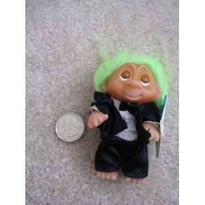An Original Norfin Groom / Best Man Troll with Lt Green Hair wearing a 