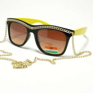 CELEBRITY Pop Star Gold Chain Sunglasses 80s Retro Style BLACK and 
