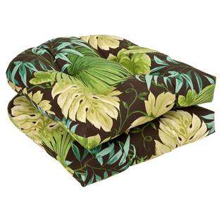 Pack of 2 Outdoor Furniture Wicker Chair Seat Cushions   Green 