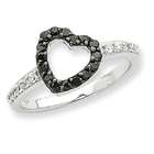 goldia Sterling Silver Rhodium Black & White CZ Heart Ring Size 8