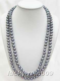 long 48 round 9mm black freshwater pearls necklace  