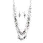  Roman Silvertone Beaded Chain Necklace and Earrings Set