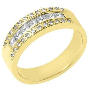   Yellow Gold Princess Cut & Pave Diamond Wedding Band 1 Carat: Jewelry