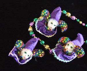 Porcelain Jester Lady Ornament Beads New Orleans Party  
