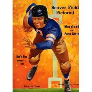 Historic Game Day Program Cover Art   PENN STATE (H) VS MARYLAND 1938 