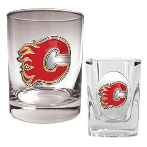  Calgary Flames Rocks Glass & Square Shot Glass Set 