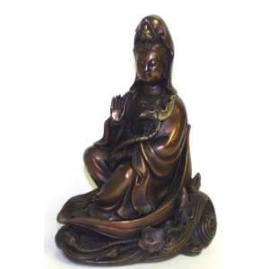    Kwan Yin on Lotus ~ 8.5 Inch Bronze Sculpture