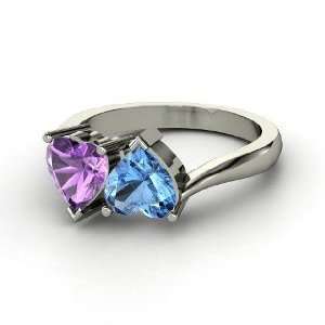   Hearts Ring, Sterling Silver Ring with Blue Topaz & Amethyst Jewelry