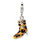   Silver CZ Enameled Leopard Print Boot w/Lobster Claw Clasp Clasp Charm