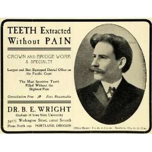  1903 Ad Teeth Pain B E Wright Portland Oregon Dental 