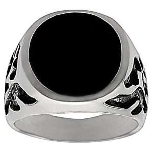  [AZ] Sterling Silver Womens Onyx Circle with Debossed 