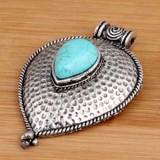   Tibet Silver Blue Turquoise Heart Dangle Earring Pendant Set  