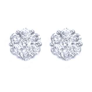 Carat Diamond 14k White Gold Flower Cluster Stud Earrings