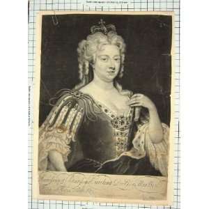  1727 Antique Portrait Carolina Regina Simon Engraving 