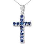 JewelBasket 14k White Gold Blue Sapphire and Diamond Cross Pendant 